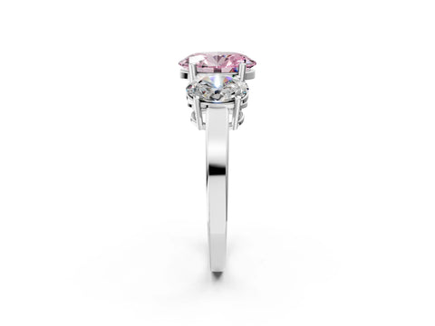 White gold Three-Stone Fancy Pink Oval Cut Cut Diamond Engagement Ring with Flat Band and Four-Prong Setting_15