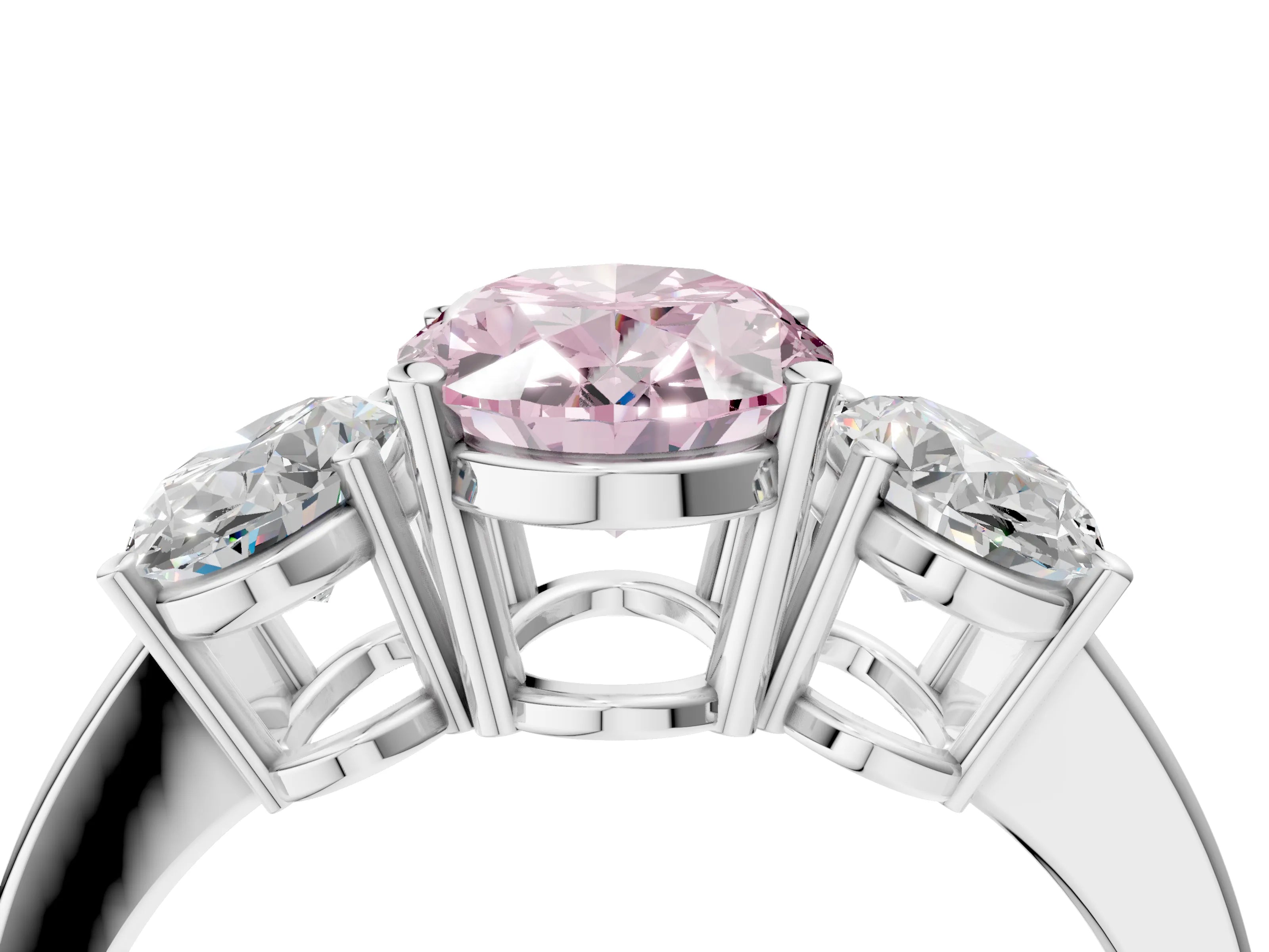 White gold Three-Stone Fancy Pink Oval Cut Cut Diamond Engagement Ring with Flat Band and Four-Prong Setting_17