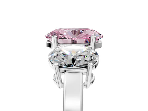 White gold Three-Stone Fancy Pink Oval Cut Cut Diamond Engagement Ring with Flat Band and Four-Prong Setting_5