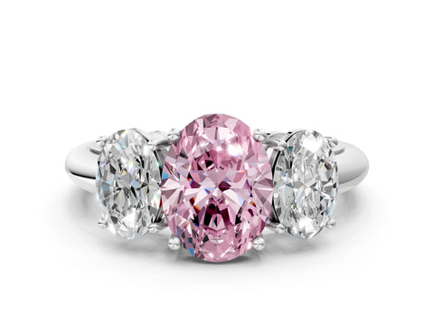 White gold Three-Stone Fancy Pink Oval Cut Cut Diamond Engagement Ring with Prong Setting on a White Gold Band_12