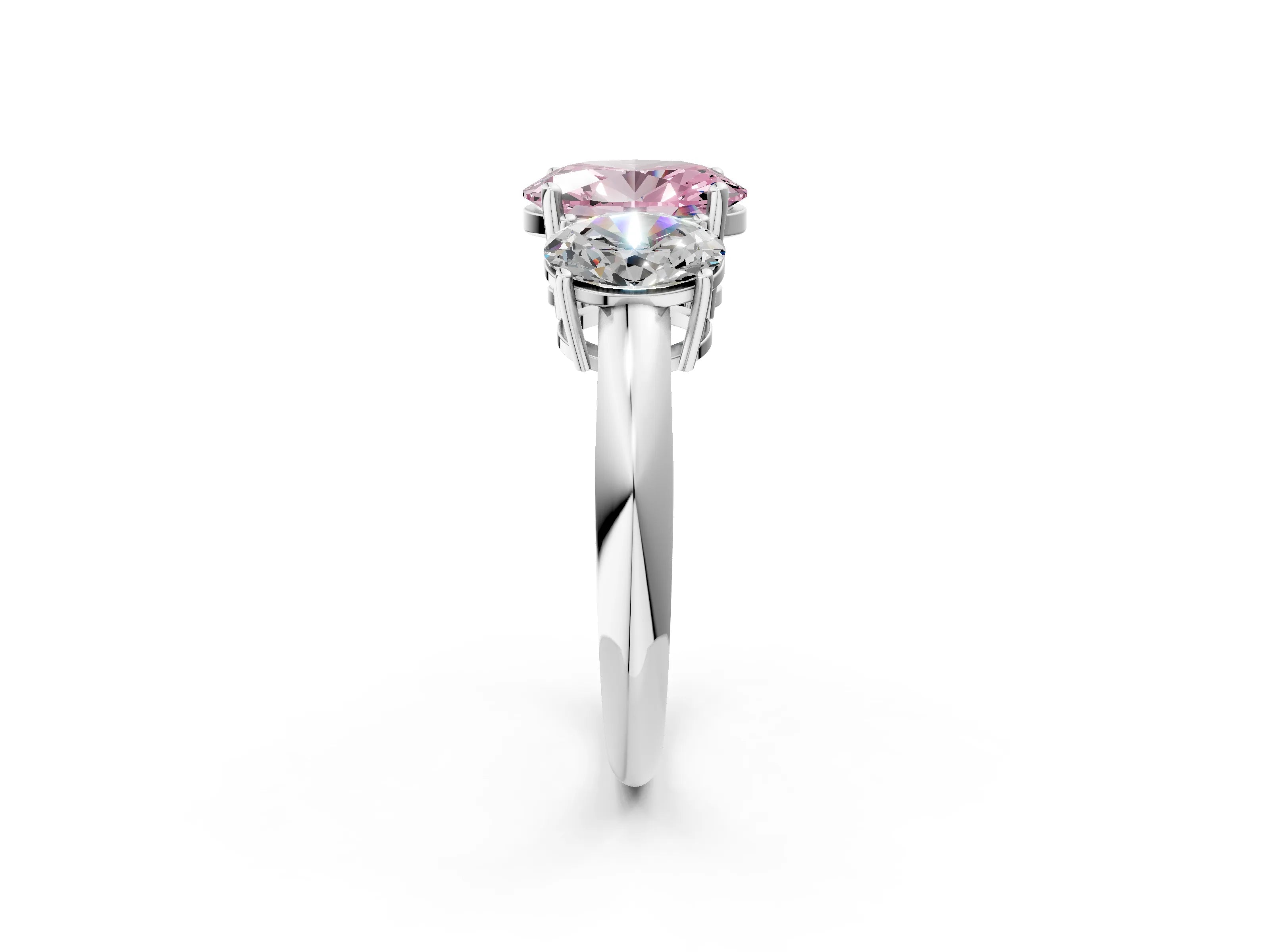 White gold Three-Stone Fancy Pink Oval Cut Cut Diamond Engagement Ring with Prong Setting on a White Gold Band_14