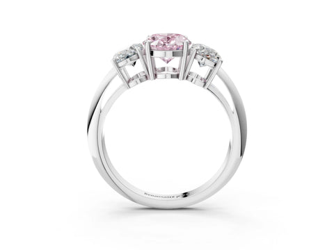 White gold Three-Stone Fancy Pink Oval Cut Cut Diamond Engagement Ring with Prong Setting on a White Gold Band_15