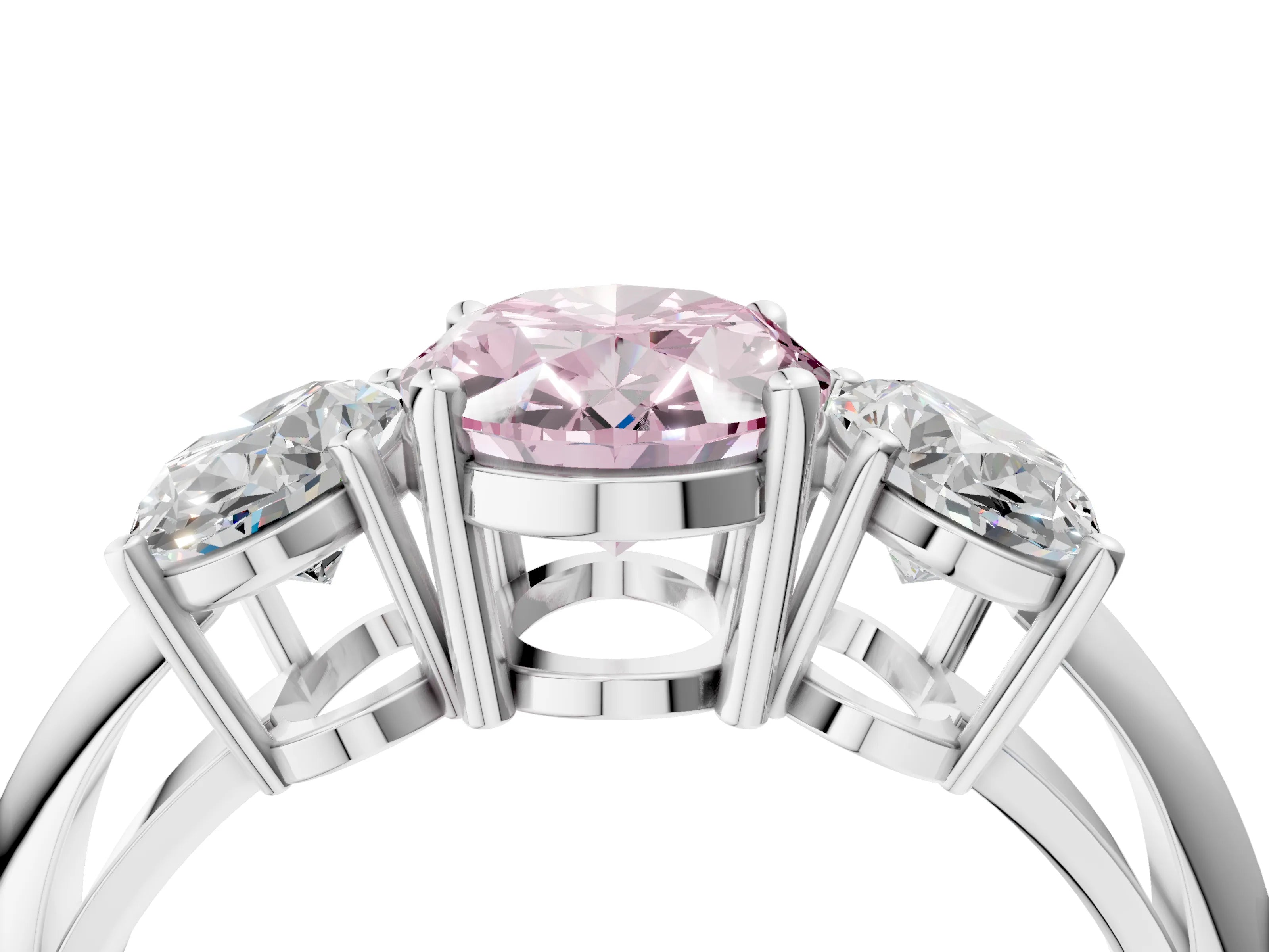 White gold Three-Stone Fancy Pink Oval Cut Cut Diamond Engagement Ring with Prong Setting on a White Gold Band_16