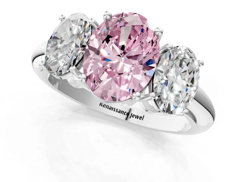 White gold Three-Stone Fancy Pink Oval Cut Cut Diamond Engagement Ring with Prong Setting on a White Gold Band_27