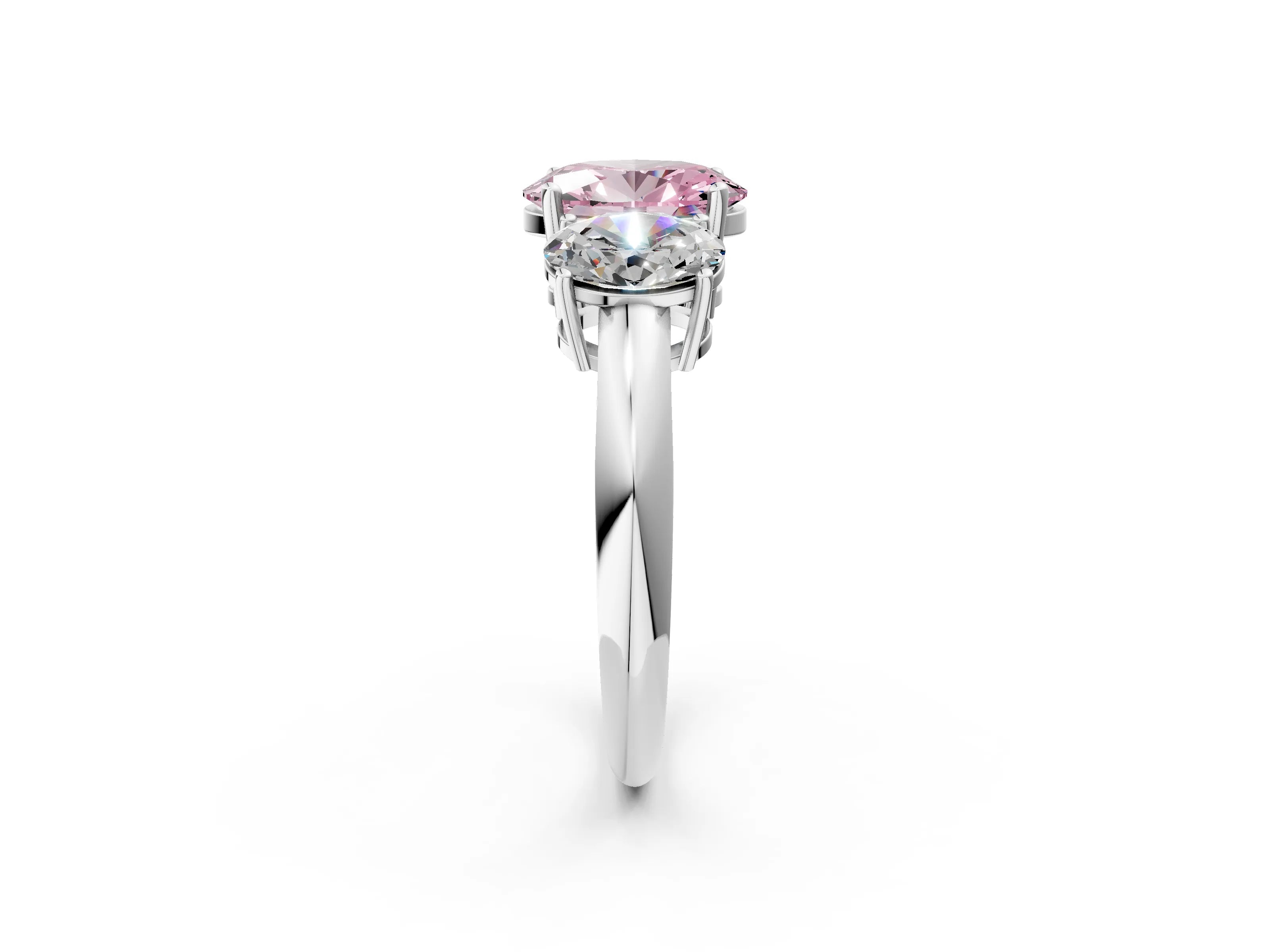 White gold Three-Stone Fancy Pink Oval Cut Cut Diamond Engagement Ring with Prong Setting on a White Gold Band_38