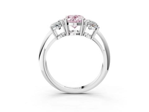 White gold Three-Stone Fancy Pink Oval Cut Cut Diamond Engagement Ring with Prong Setting on a White Gold Band_3