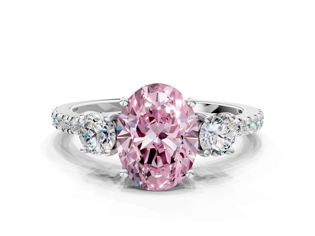 White gold Three-Stone Fancy Pink Oval Cut Cut Diamond Pavé Band with Prong Setting_33