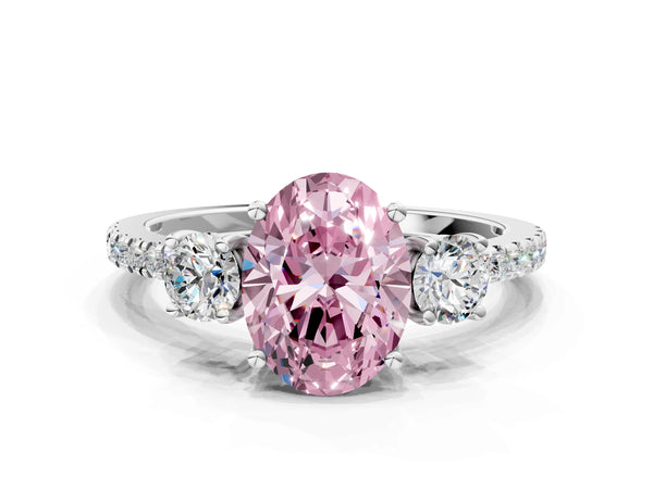 Platinum Three-Stone Fancy Pink Oval Cut Cut Diamond Pavé Band with Prong Setting