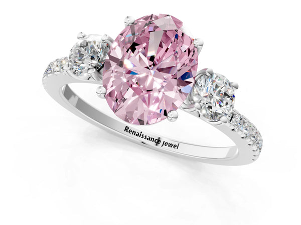 Platinum Three-Stone Fancy Pink Oval Cut Cut Diamond Pavé Band with Prong Setting