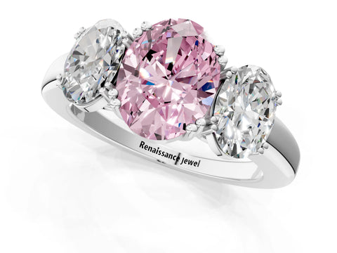 White gold Three-Stone Fancy Pink Oval Cut Cut Diamond Ring with Channel Set Band and Four-Prong Setting_1