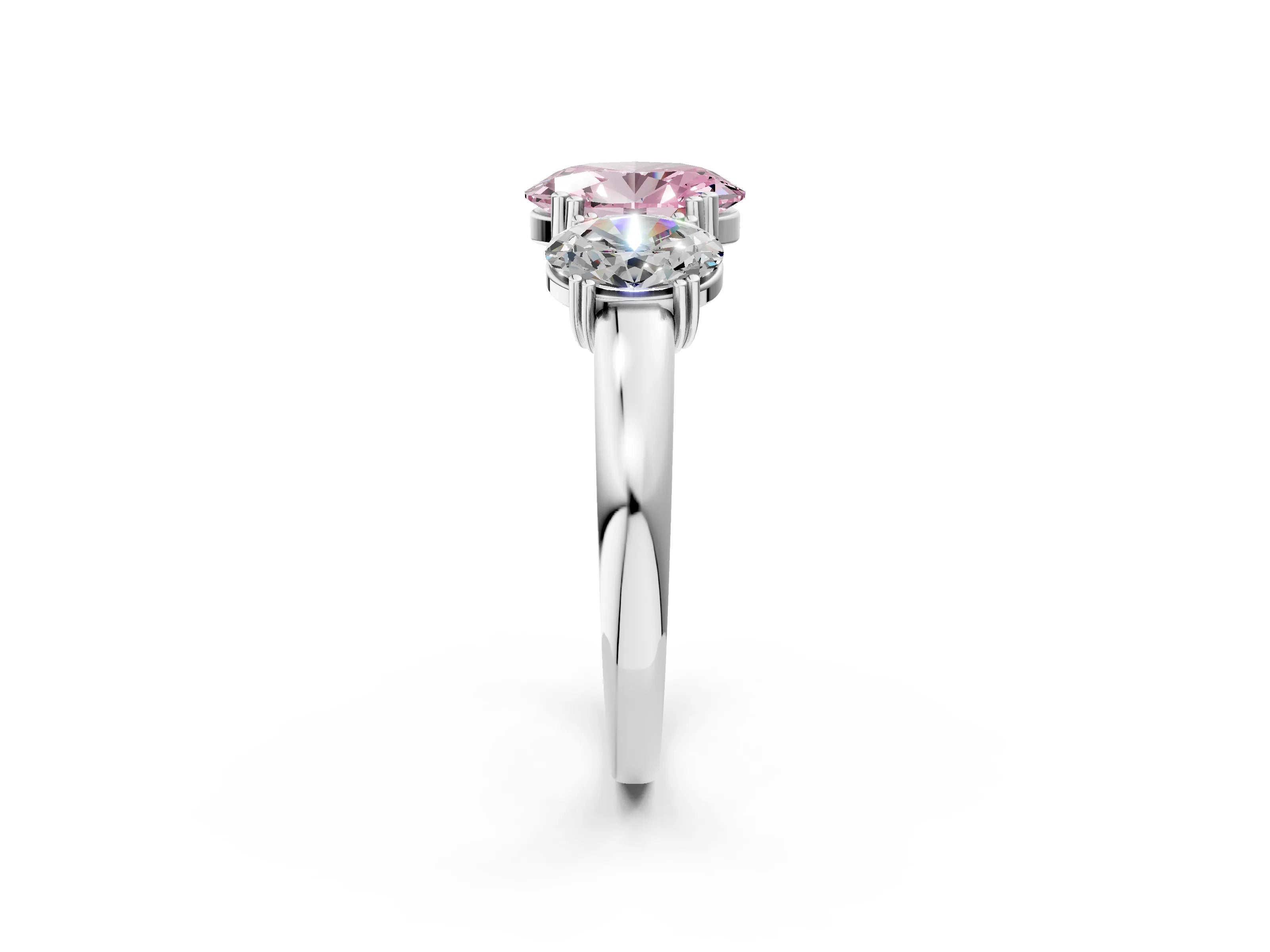 White gold Three-Stone Fancy Pink Oval Cut Cut Diamond Ring with Channel Set Band and Four-Prong Setting_2