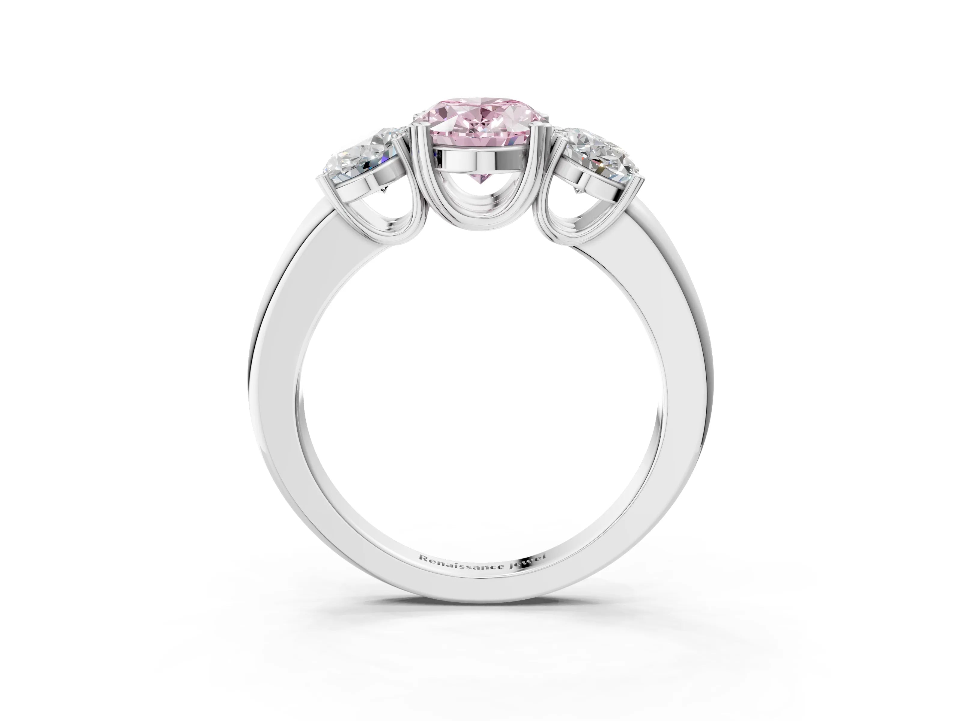 White gold Three-Stone Fancy Pink Oval Cut Cut Diamond Ring with Channel Set Band and Four-Prong Setting_3