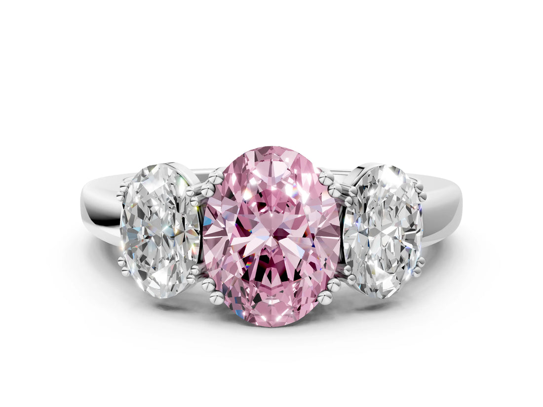 White gold Three-Stone Fancy Pink Oval Cut Cut Diamond Ring with Channel Set Band and Four-Prong Setting_37