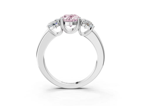 White gold Three-Stone Fancy Pink Oval Cut Cut Diamond Ring with Channel Set Band and Four-Prong Setting_3