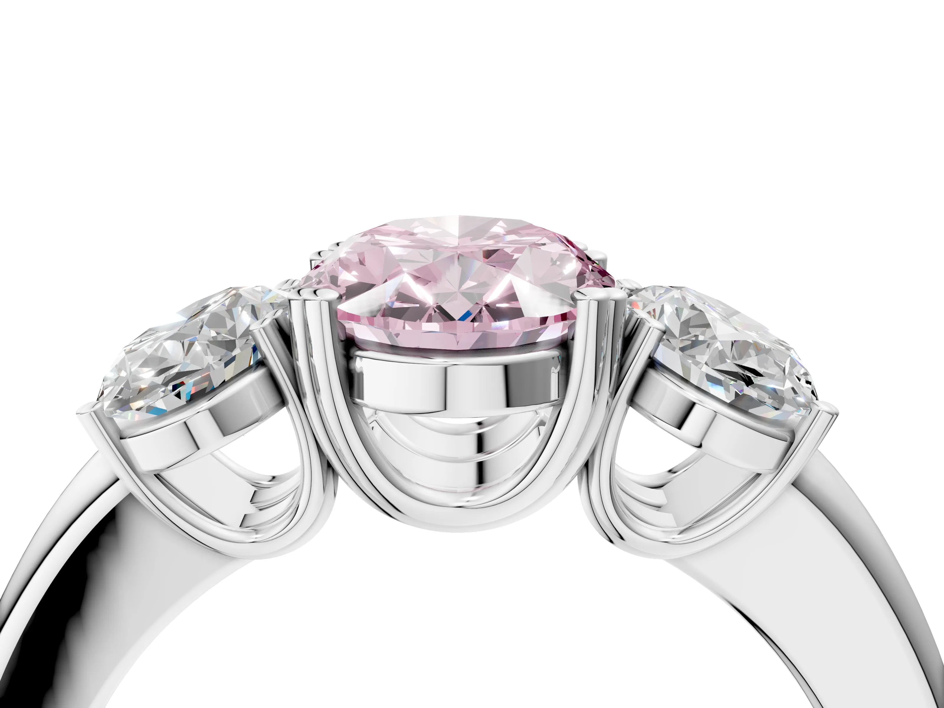White gold Three-Stone Fancy Pink Oval Cut Cut Diamond Ring with Channel Set Band and Four-Prong Setting_4
