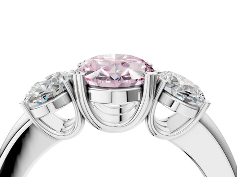 White gold Three-Stone Fancy Pink Oval Cut Cut Diamond Ring with Channel Set Band and Four-Prong Setting_4