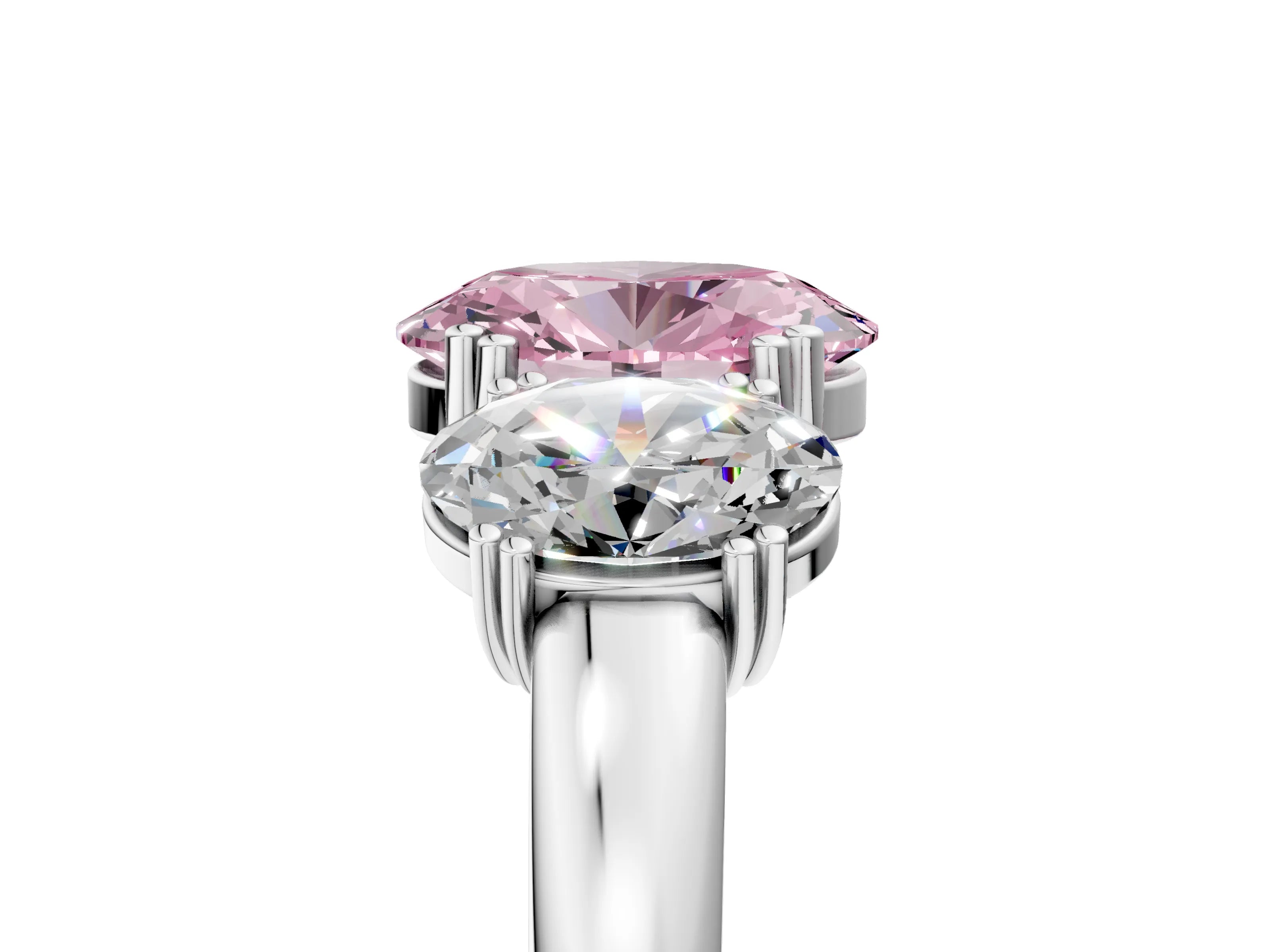 White gold Three-Stone Fancy Pink Oval Cut Cut Diamond Ring with Channel Set Band and Four-Prong Setting_5