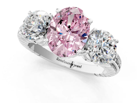 White gold Three-Stone Fancy Pink Oval Cut Cut Diamond Ring with Channel-Set Band and Prong Setting_1