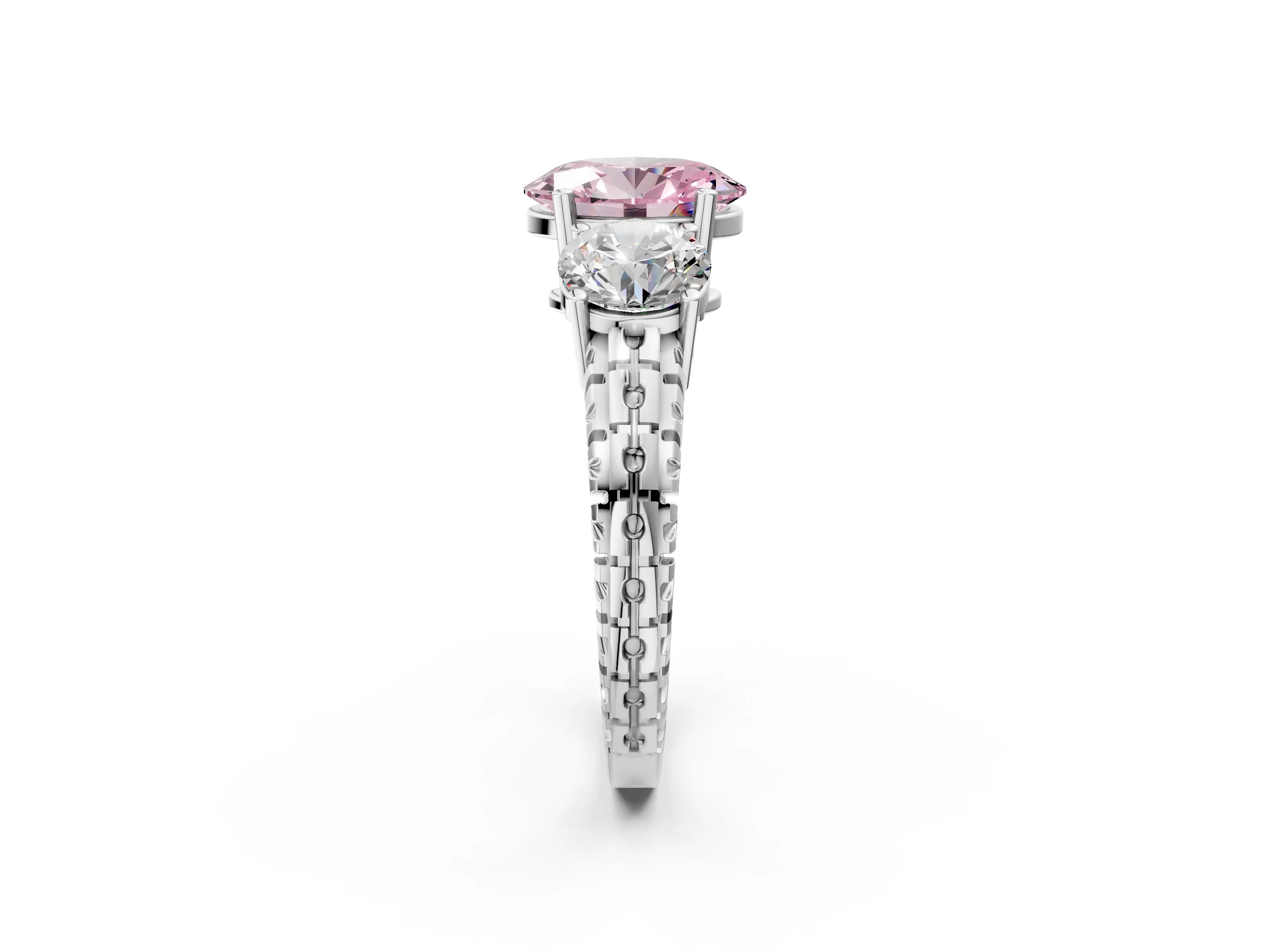 White gold Three-Stone Fancy Pink Oval Cut Cut Diamond Ring with Channel-Set Band and Prong Setting_2