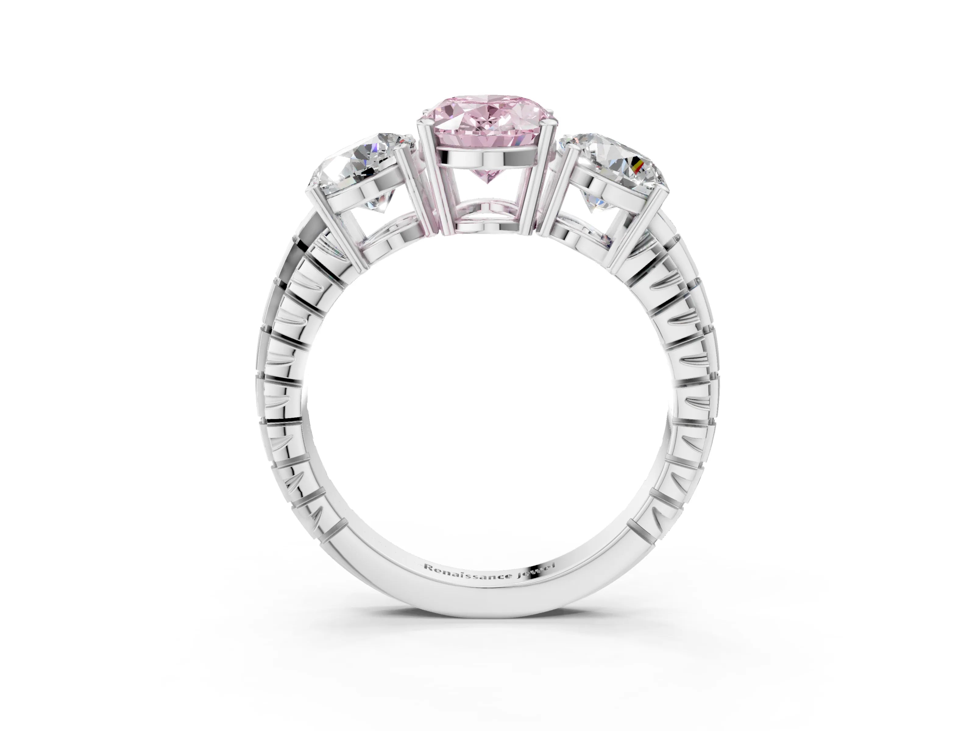 White gold Three-Stone Fancy Pink Oval Cut Cut Diamond Ring with Channel-Set Band and Prong Setting_3