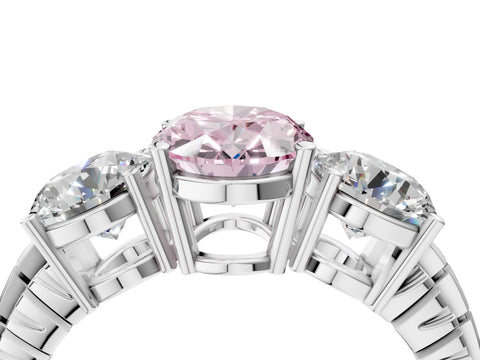 White gold Three-Stone Fancy Pink Oval Cut Cut Diamond Ring with Channel-Set Band and Prong Setting_4