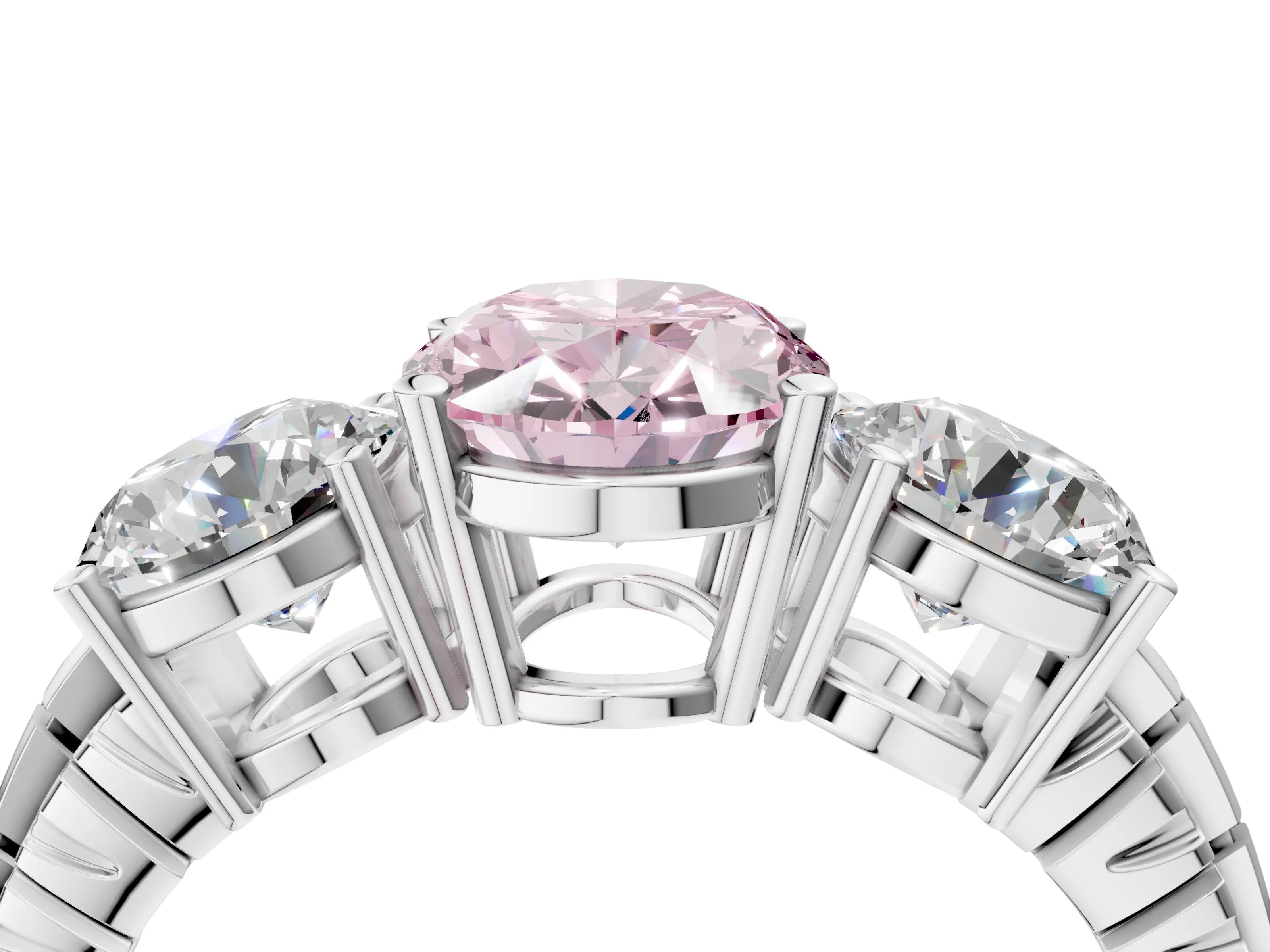 White gold Three-Stone Fancy Pink Oval Cut Cut Diamond Ring with Channel-Set Band and Prong Setting_4