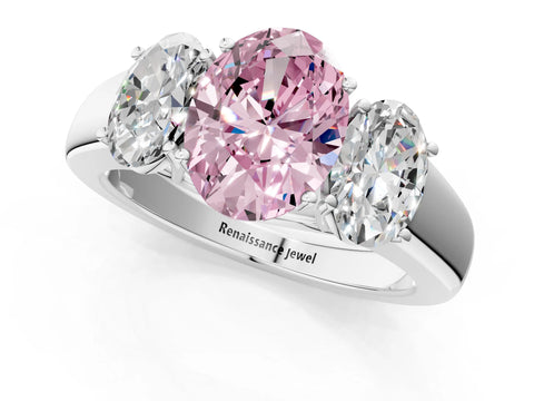 White gold Three-Stone Fancy Pink Oval Cut Cut Diamond Ring with Prong Setting and Classic Band_1