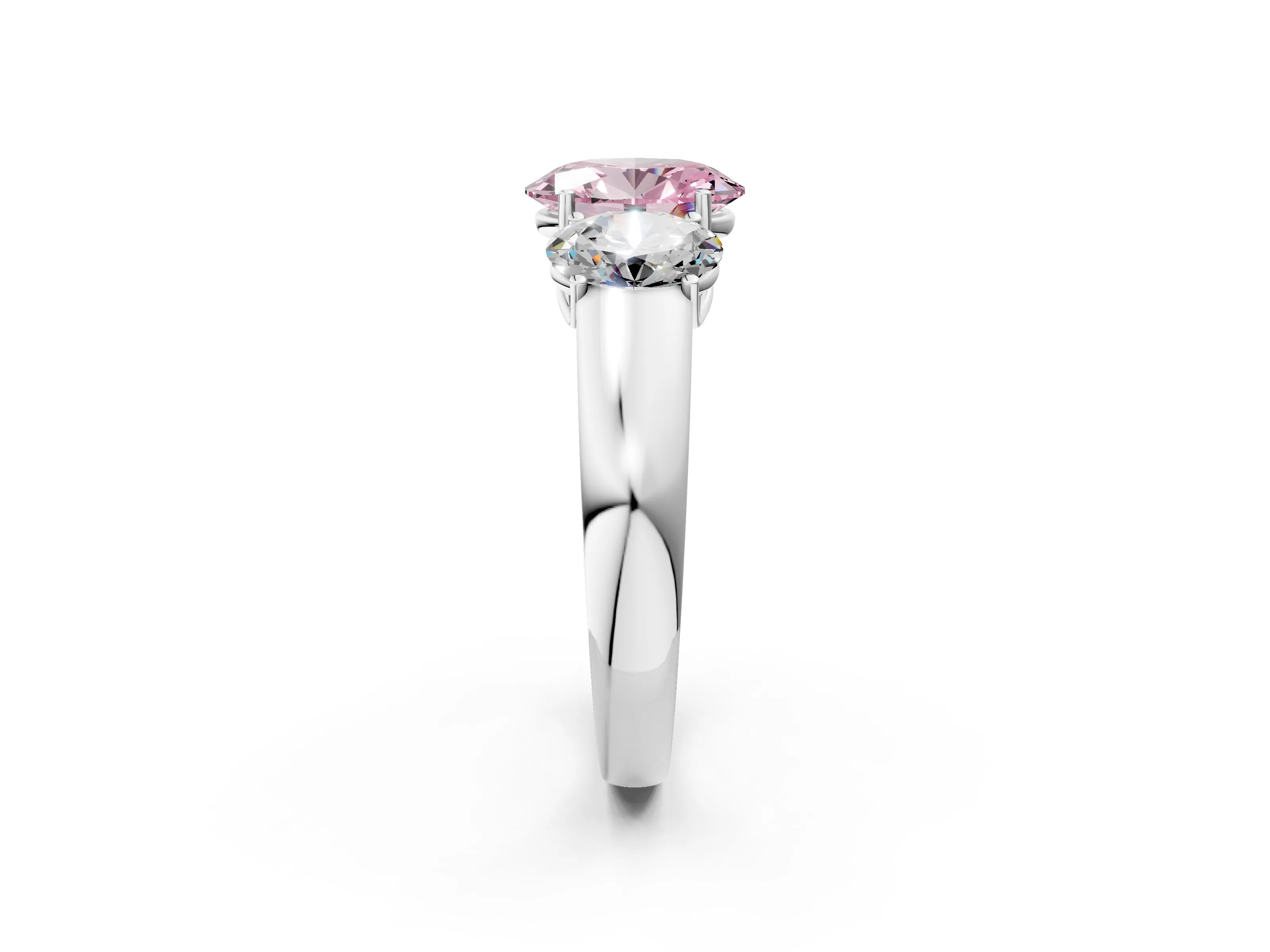White gold Three-Stone Fancy Pink Oval Cut Cut Diamond Ring with Prong Setting and Classic Band_2