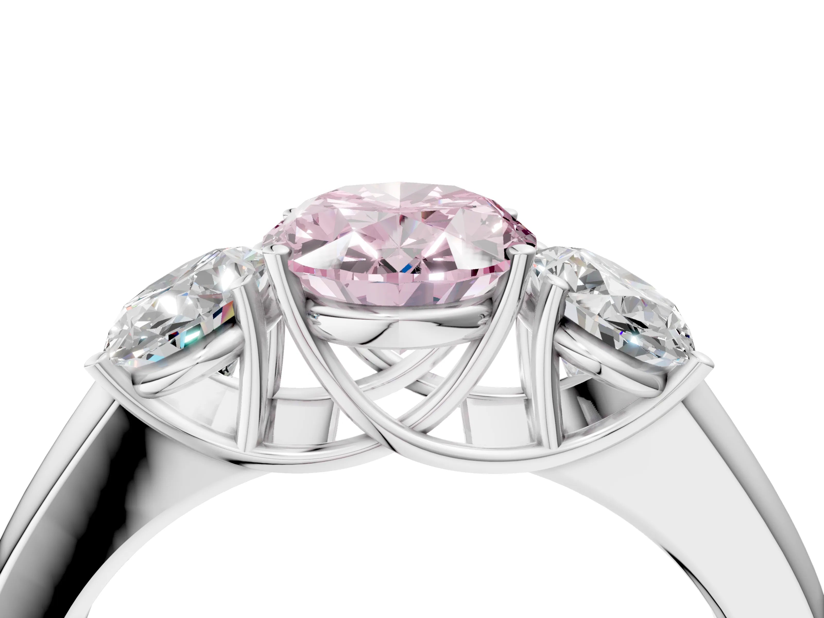 White gold Three-Stone Fancy Pink Oval Cut Cut Diamond Ring with Prong Setting and Classic Band_4