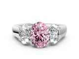 White gold Three-Stone Fancy Pink Oval Cut Cut Diamond Ring with Prong Setting and Classic Band