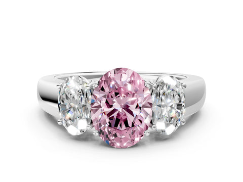 White gold Three-Stone Fancy Pink Oval Cut Cut Diamond Ring with Prong Setting and Classic Band