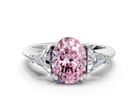 White gold Three-Stone Fancy Pink Oval Cut Cut Diamond Ring with Trillion Side Stones and Four-Prong Setting_11