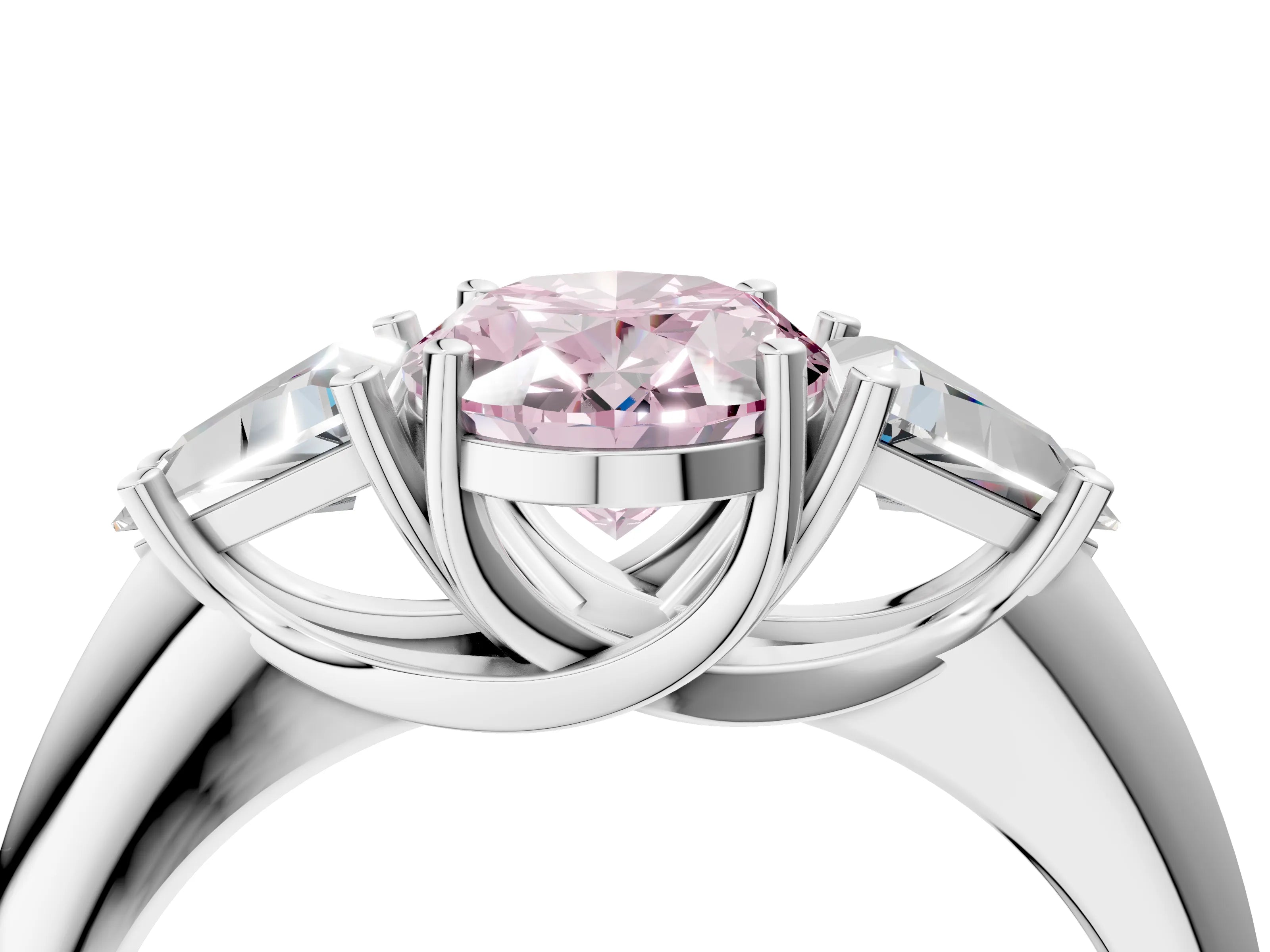 White gold Three-Stone Fancy Pink Oval Cut Cut Diamond Ring with Trillion Side Stones and Four-Prong Setting_15