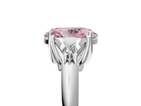 White gold Three-Stone Fancy Pink Oval Cut Cut Diamond Ring with Trillion Side Stones and Four-Prong Setting_16