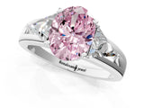 White gold Three-Stone Fancy Pink Oval Cut Cut Diamond Ring with Trillion Side Stones on a Split Shank Band_1
