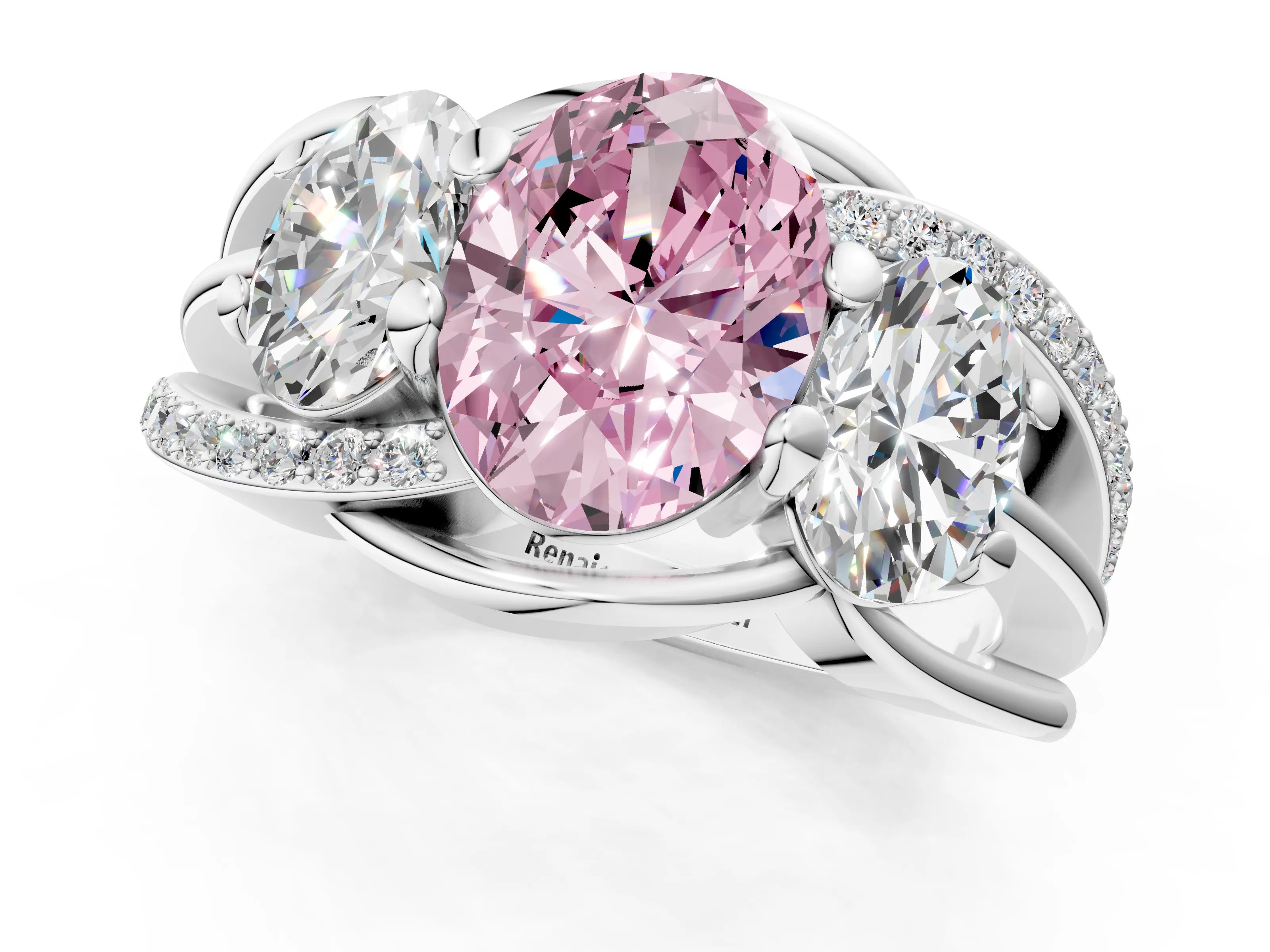 White gold Three-Stone Fancy Pink Oval Cut Cut Diamond Split Shank Prong Set Ring_13