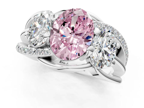 White gold Three-Stone Fancy Pink Oval Cut Cut Diamond Split Shank Prong Set Ring_13