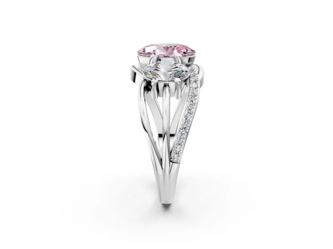 White gold Three-Stone Fancy Pink Oval Cut Cut Diamond Split Shank Prong Set Ring_14