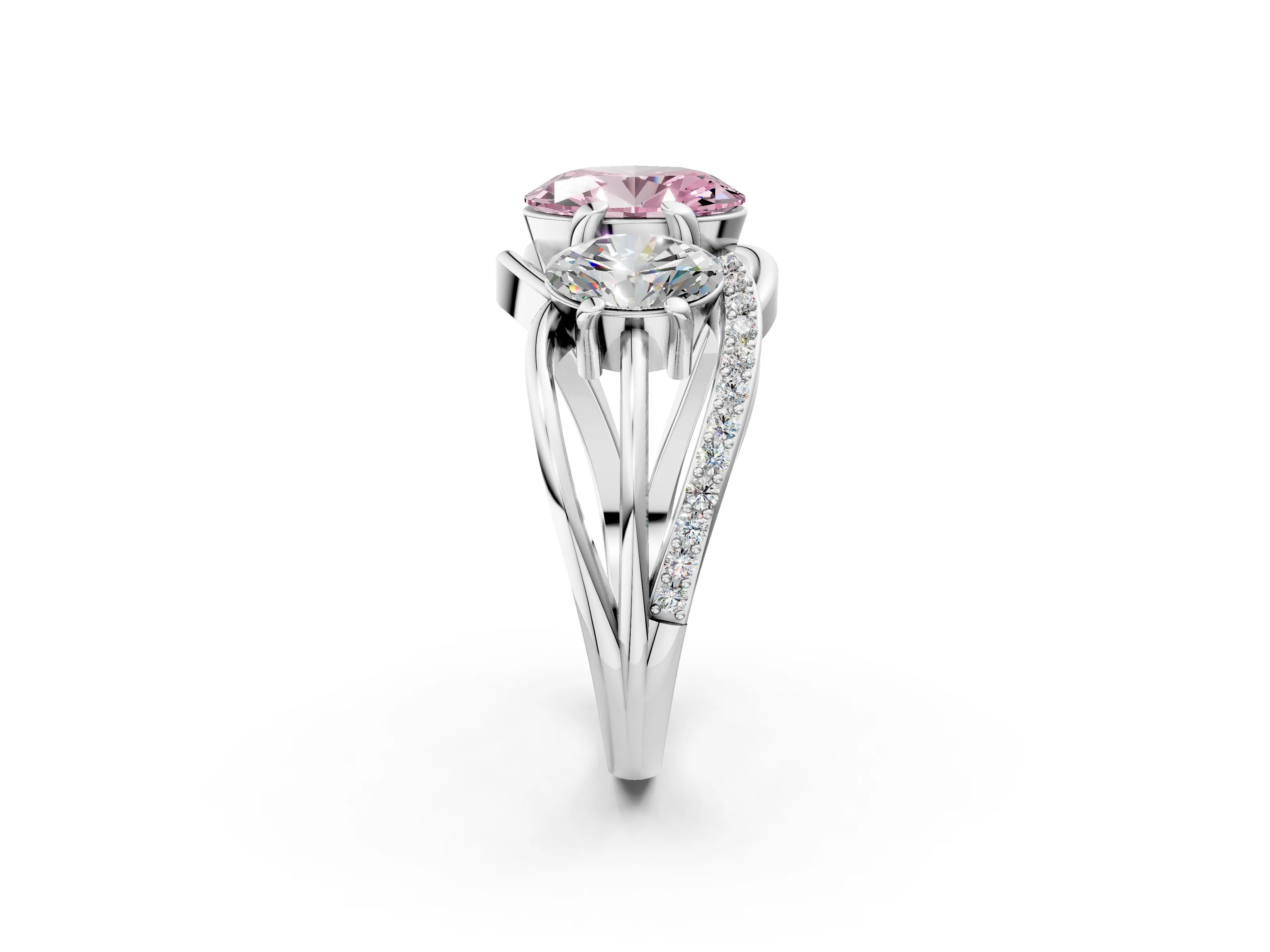 White gold Three-Stone Fancy Pink Oval Cut Cut Diamond Split Shank Prong Set Ring_14