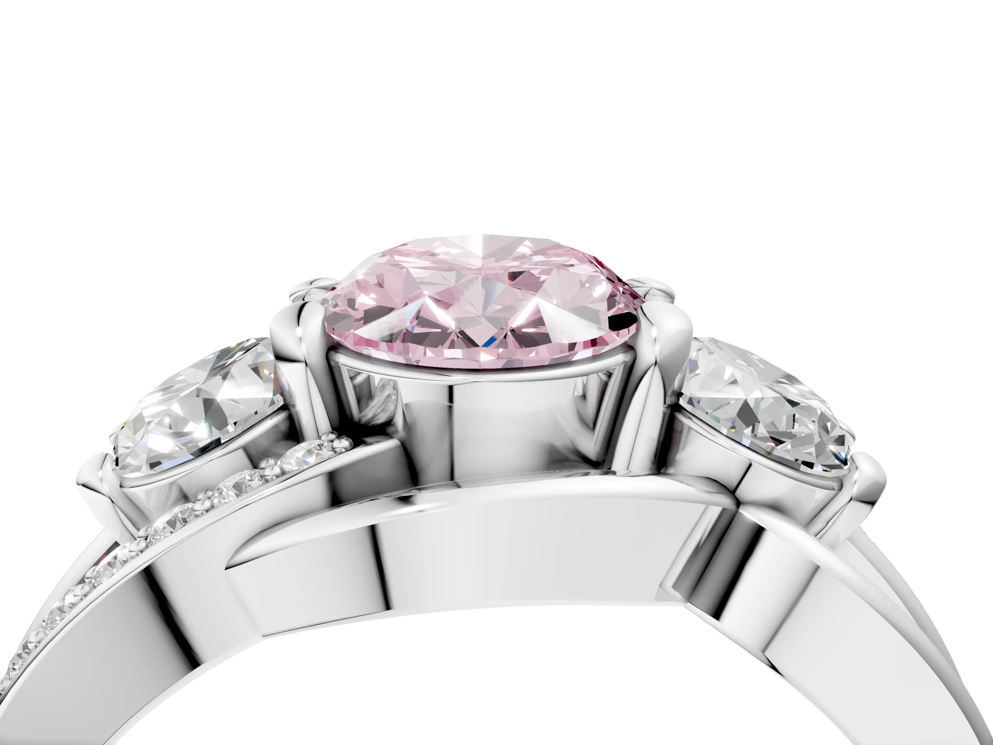 White gold Three-Stone Fancy Pink Oval Cut Cut Diamond Split Shank Prong Set Ring_16