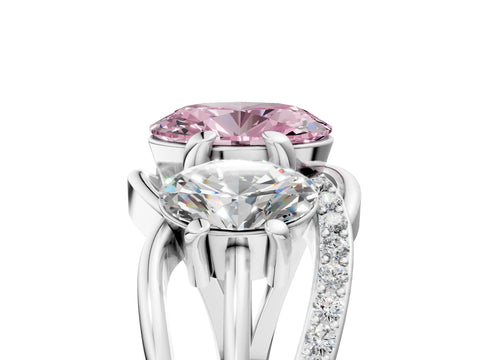 White gold Three-Stone Fancy Pink Oval Cut Cut Diamond Split Shank Prong Set Ring_17