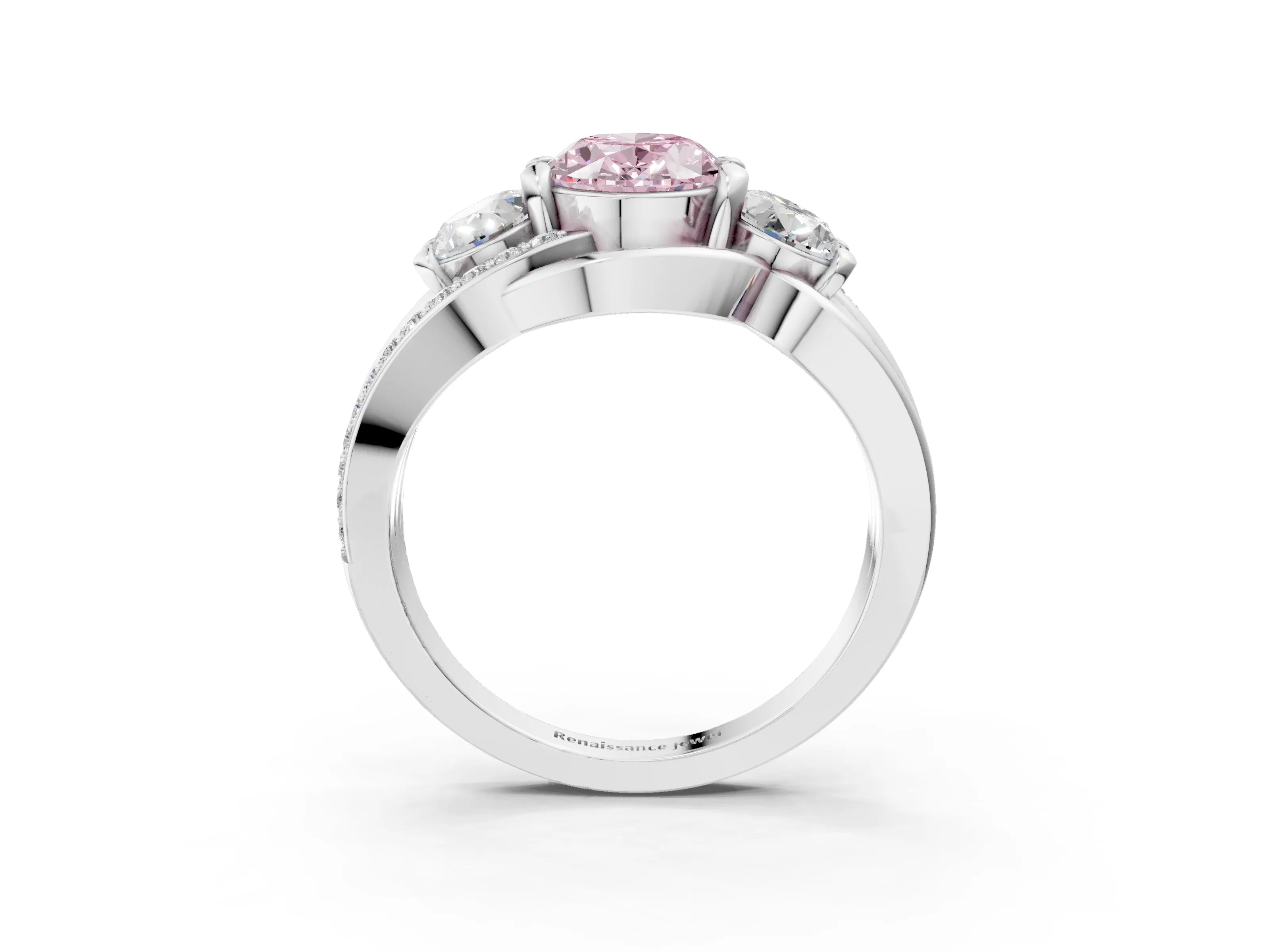 White gold Three-Stone Fancy Pink Oval Cut Cut Diamond Split Shank Prong Set Ring_3