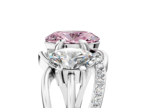 White gold Three-Stone Fancy Pink Oval Cut Cut Diamond Split Shank Prong Set Ring_5