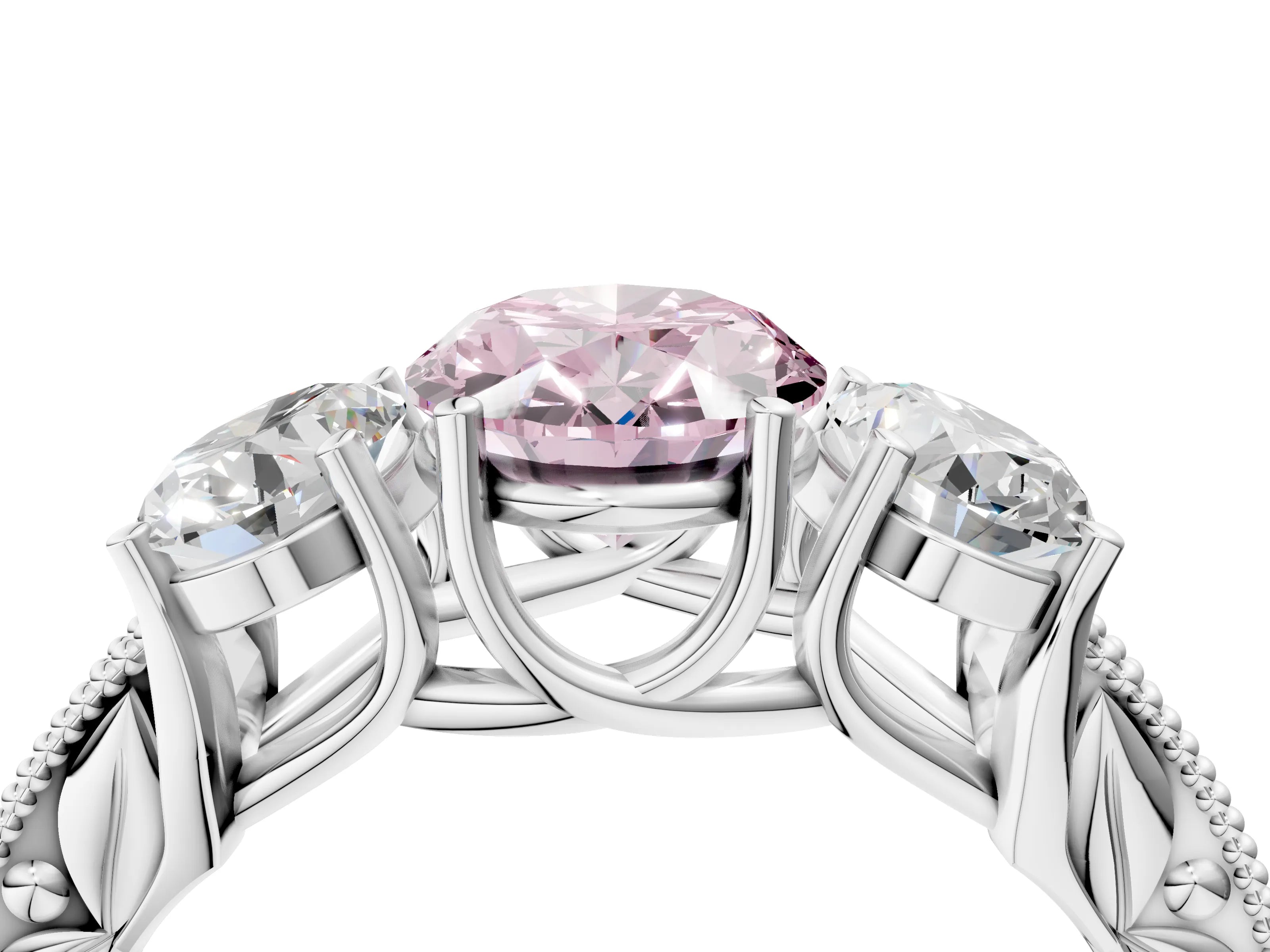White gold Three-Stone Fancy Pink Oval Cut Cut Milgrain Pavé Engagement Ring_16