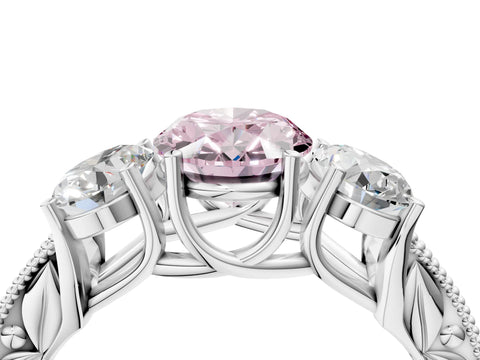 White gold Three-Stone Fancy Pink Oval Cut Cut Milgrain Pavé Engagement Ring_16