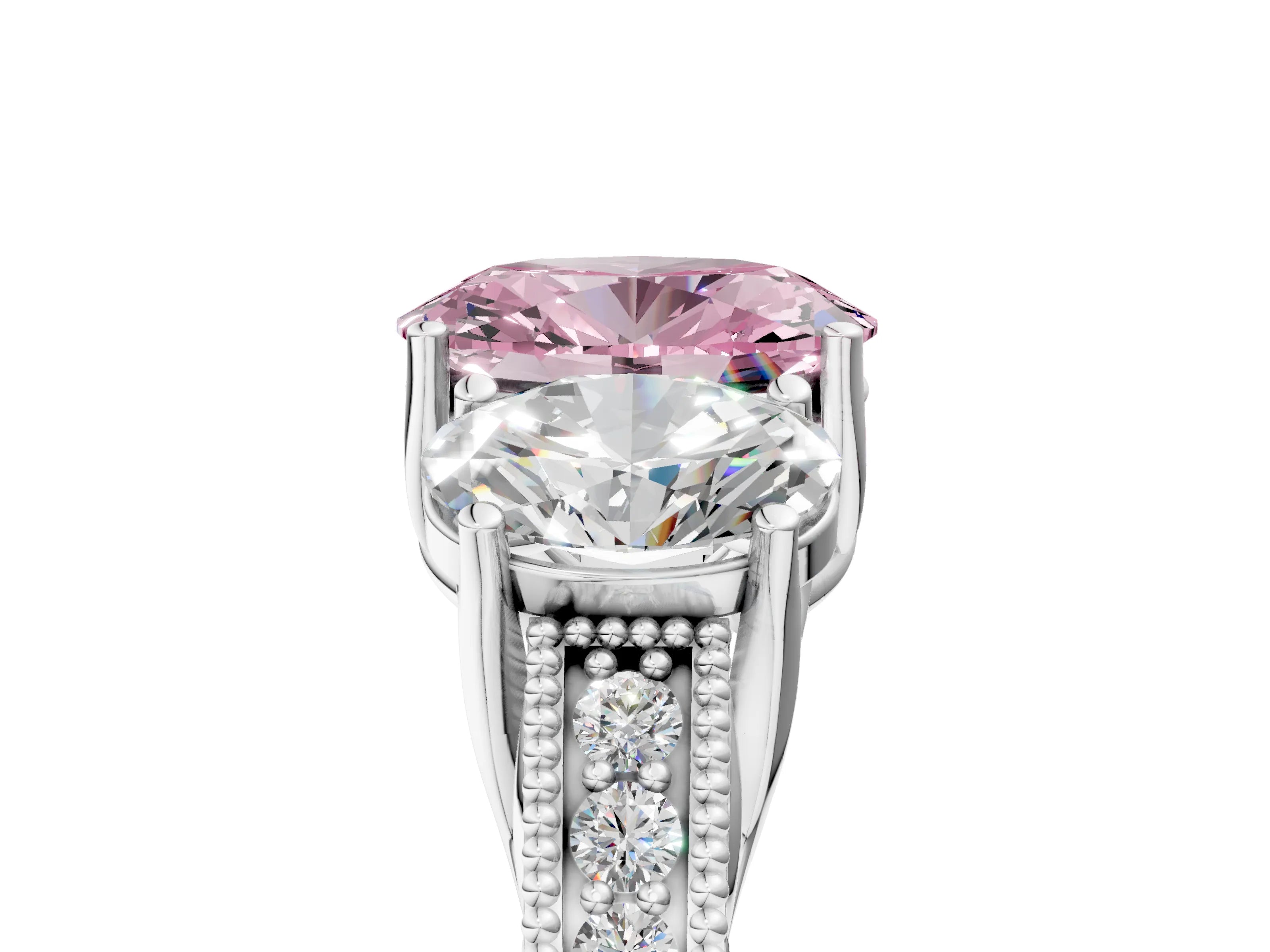 White gold Three-Stone Fancy Pink Oval Cut Cut Milgrain Pavé Engagement Ring_17