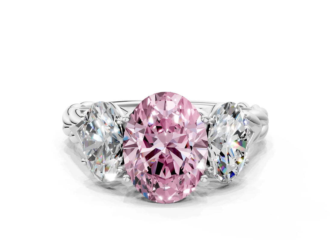 White gold Three-Stone Fancy Pink Oval Cut Diamond Braided Band Ring with Four-Prong Setting_32