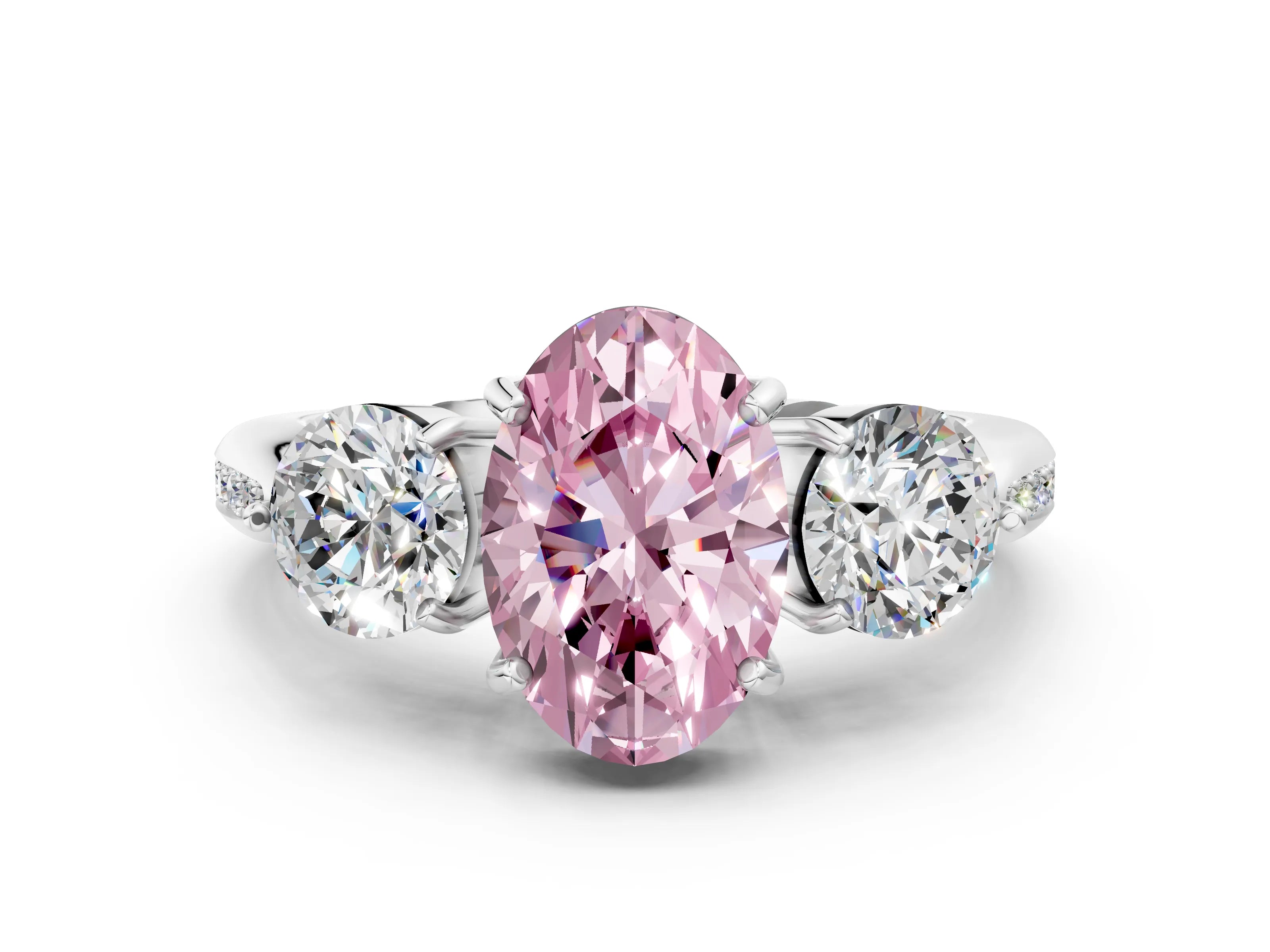 White gold Three-Stone Fancy Pink Oval Cut Diamond Channel Set Engagement Ring with Prong Setting_24