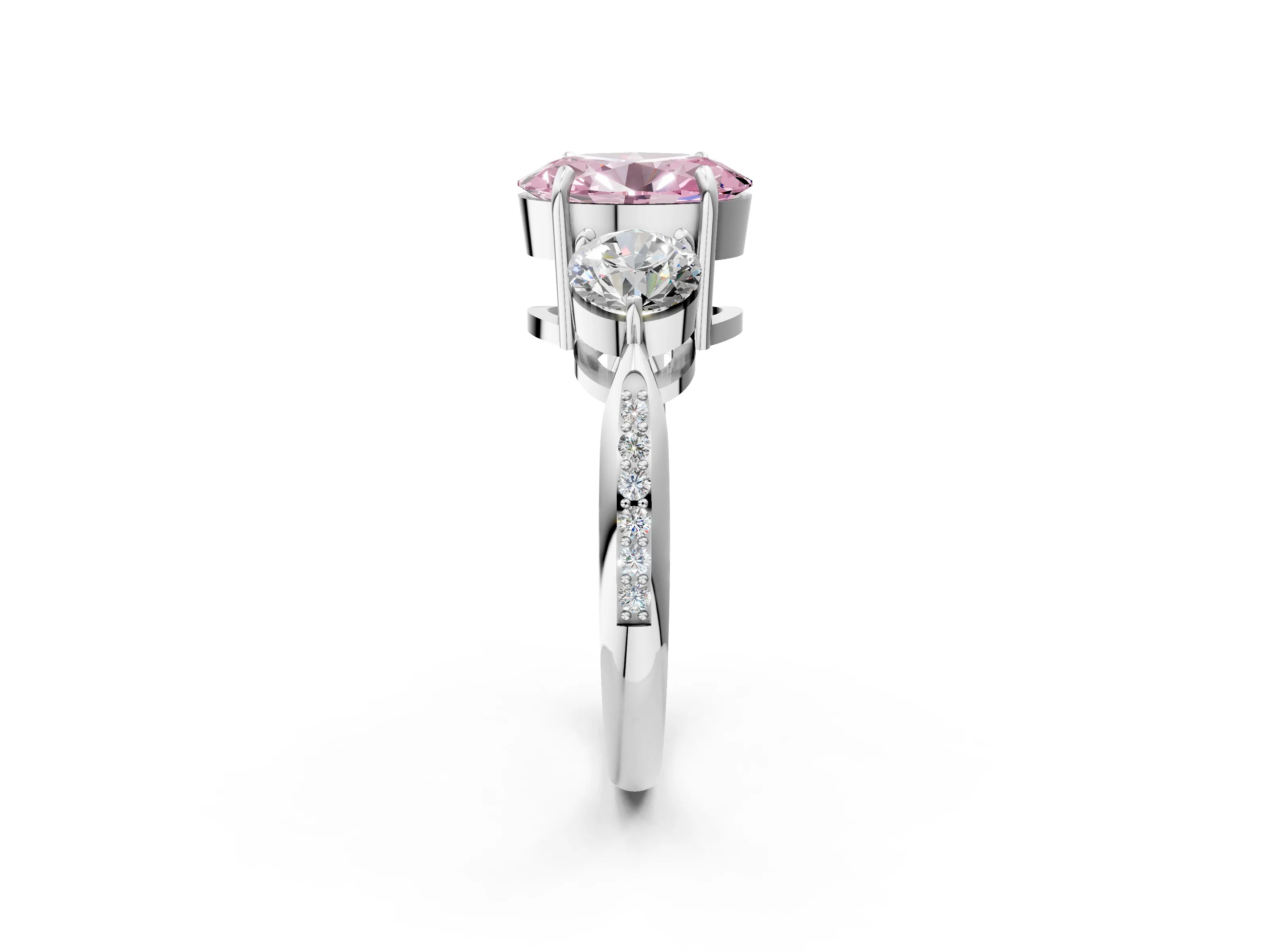 White gold Three-Stone Fancy Pink Oval Cut Diamond Channel Set Engagement Ring with Prong Setting_26