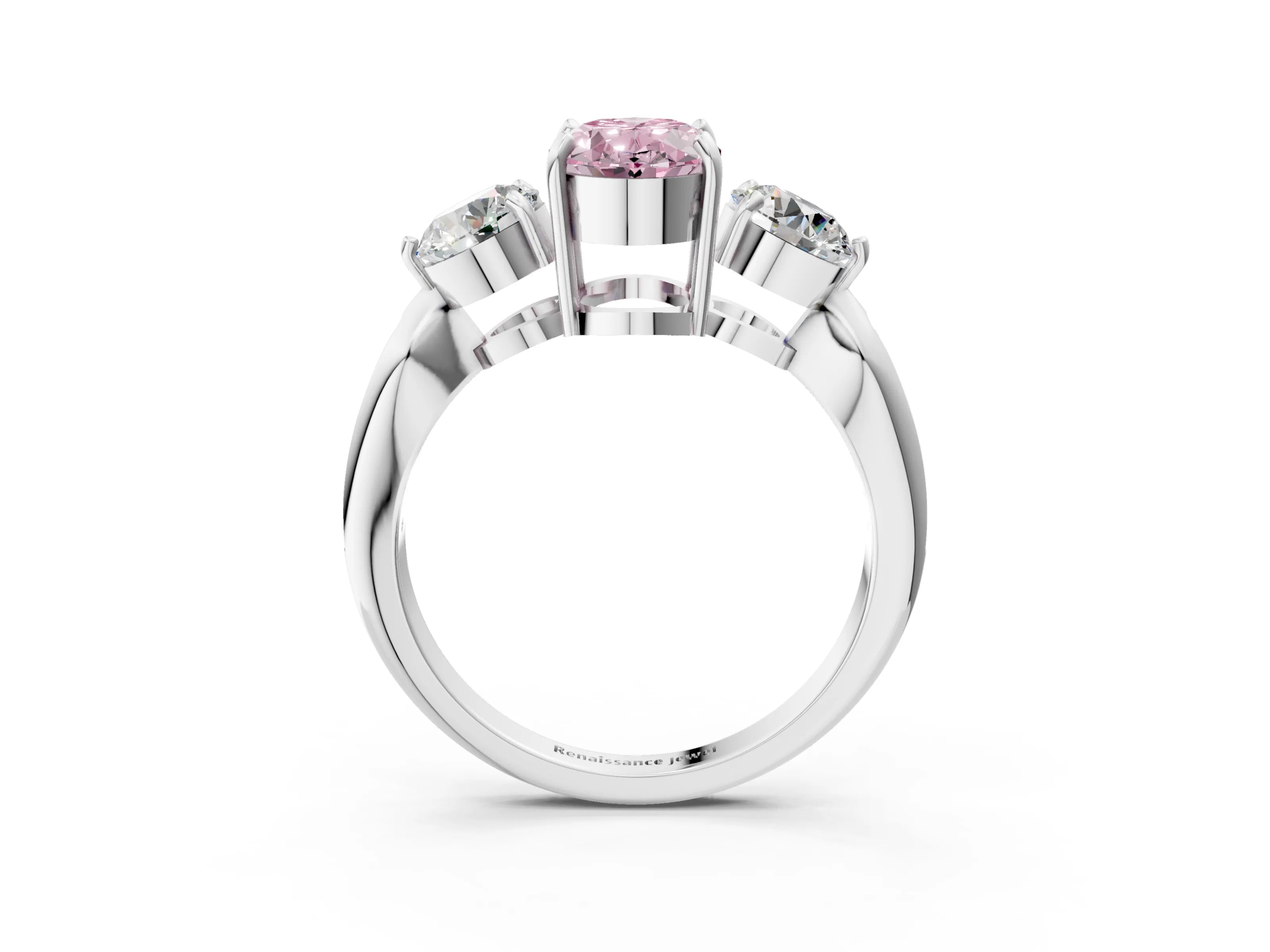 White gold Three-Stone Fancy Pink Oval Cut Diamond Channel Set Engagement Ring with Prong Setting_27